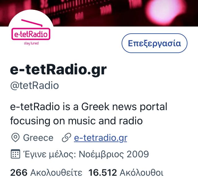 Οκτώβριος με 1,9 εκατ. impressions στο Twitter το e-tetRadio